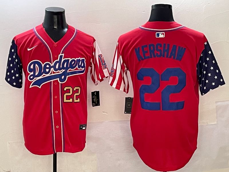 Men Los Angeles Dodgers #22 Kershaw Red a generation of national flags Joint name 2025 Nike MLB Jersey style 3->los angeles dodgers->MLB Jersey